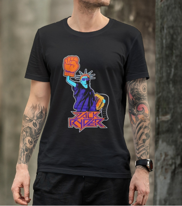 Zack Ryder Fashioned Liberty Holding Champion Belt Statue T-Shirt