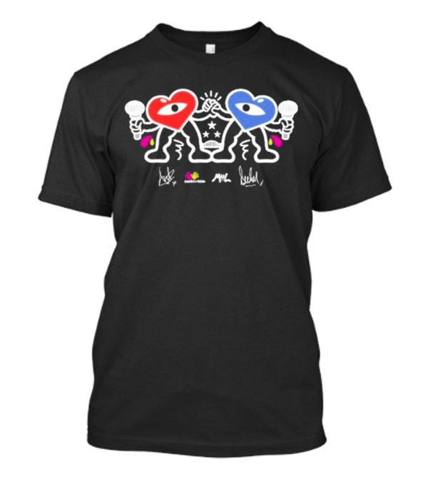Ant And Dec Cash For Kids X Mul Iconic Heart Characters Fist Bump With Microphones T-Shirt