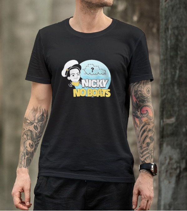 Nicky No Boats Captain's Hat Cartoon Question Mark T-Shirt