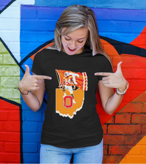 Vols Player With Tennessee Flag Over Ohio State T-Shirt