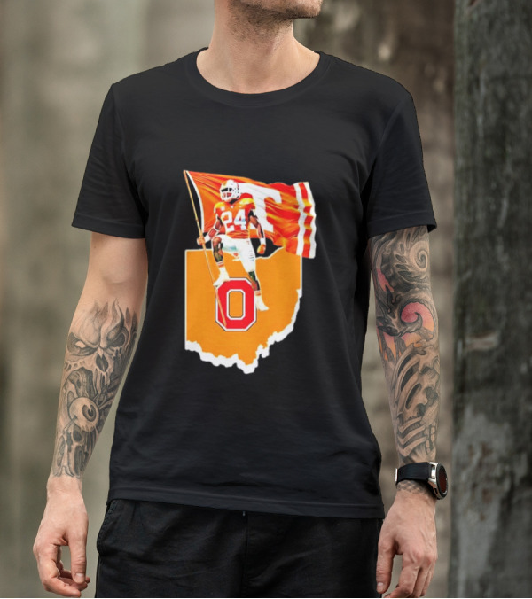 Vols Player With Tennessee Flag Over Ohio State T-Shirt