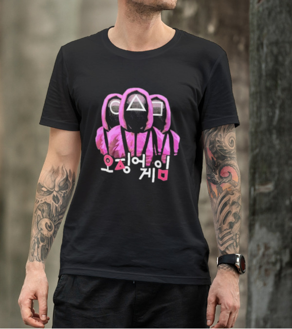 Squid Game Masked Guards Symbols Korean Text Netflix Series Promo T-Shirt