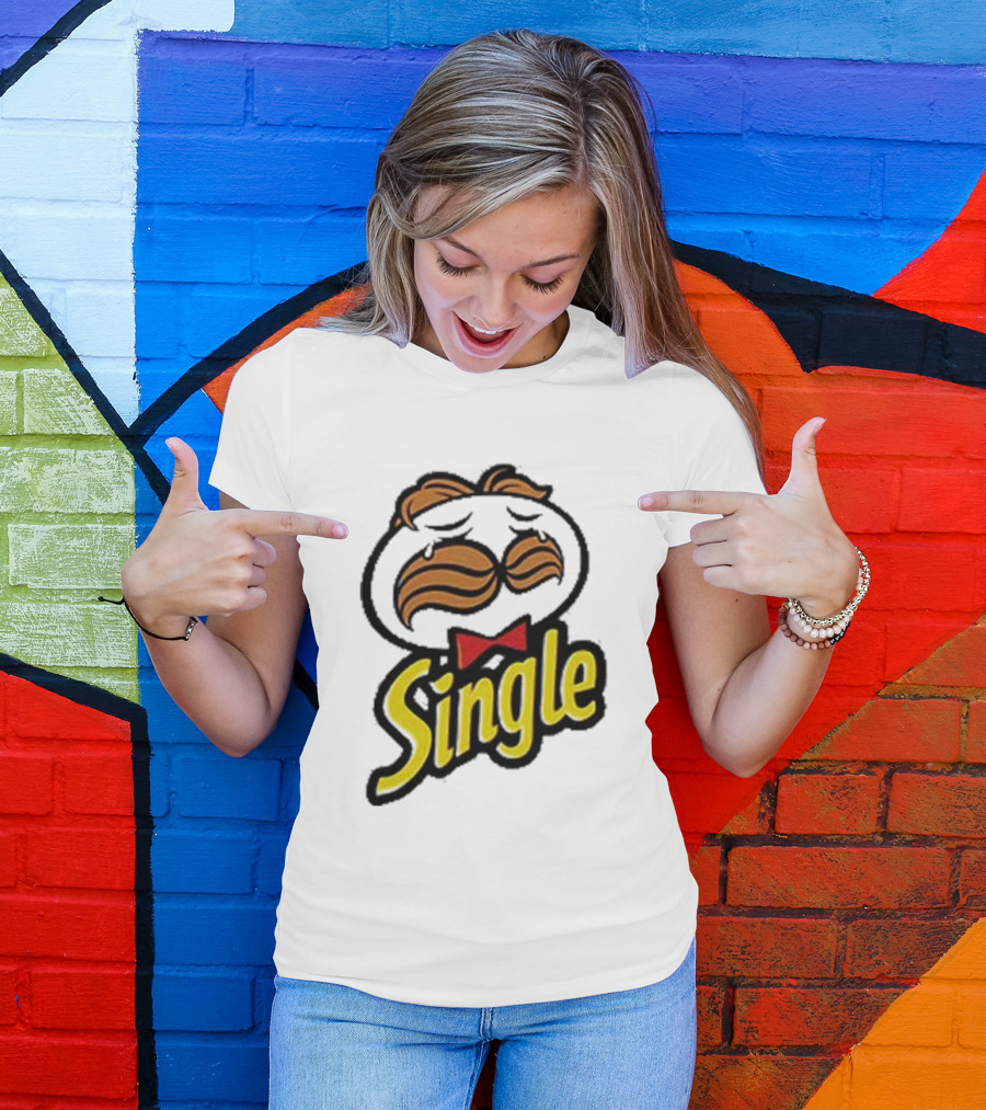 Single Pringle Crying Icon With Mustache And Red Bowtie T-Shirt