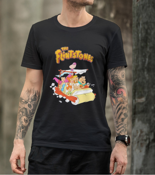 The Flintstones Family Adventure In Iconic Prehistoric Car T-Shirt