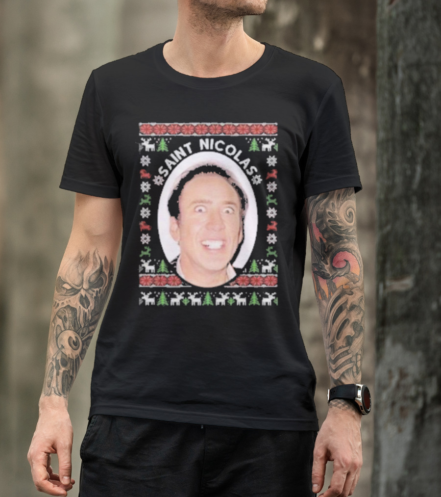 Saint Nicolas Cage Ugly Christmas Sweater T-Shirt