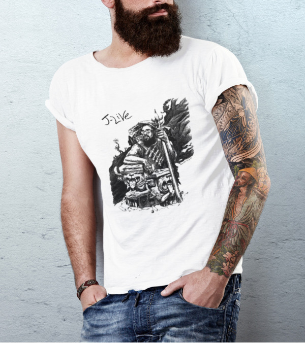 J-Live Realjlive Dan Lish Artwork Featuring Mythical Figures And Detailed T-Shirt