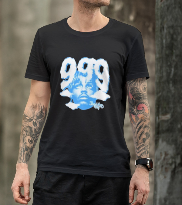Juice Wrld 999 Clouds Portrait With Signature In Blue And White T-Shirt