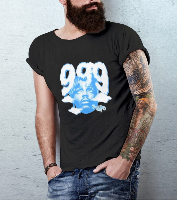 Juice Wrld 999 Clouds Portrait With Signature In Blue And White T-Shirt