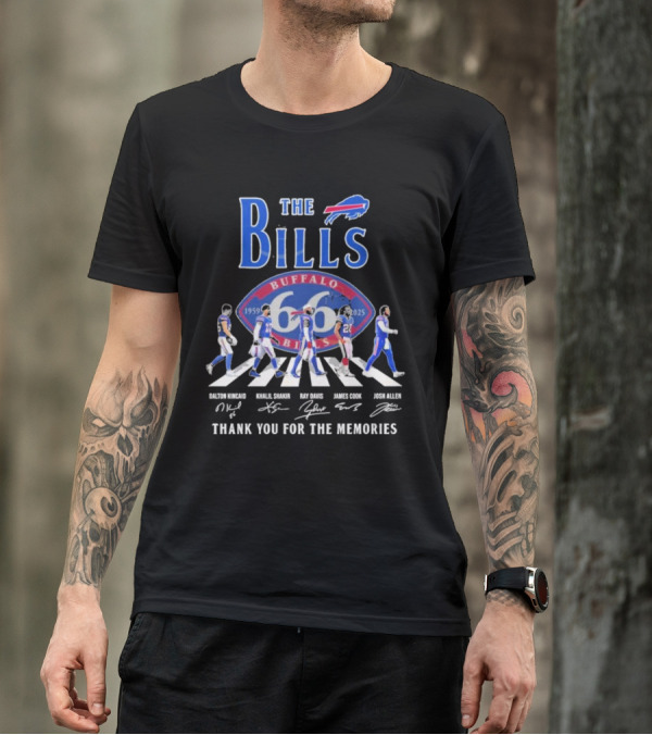 Buffalo Bills 66 Year 1959-2025 Signature Thank You For The Memories Dalton Kincaid Khalil Shakir Ray Davis James Cook Josh Allen T-Shirt