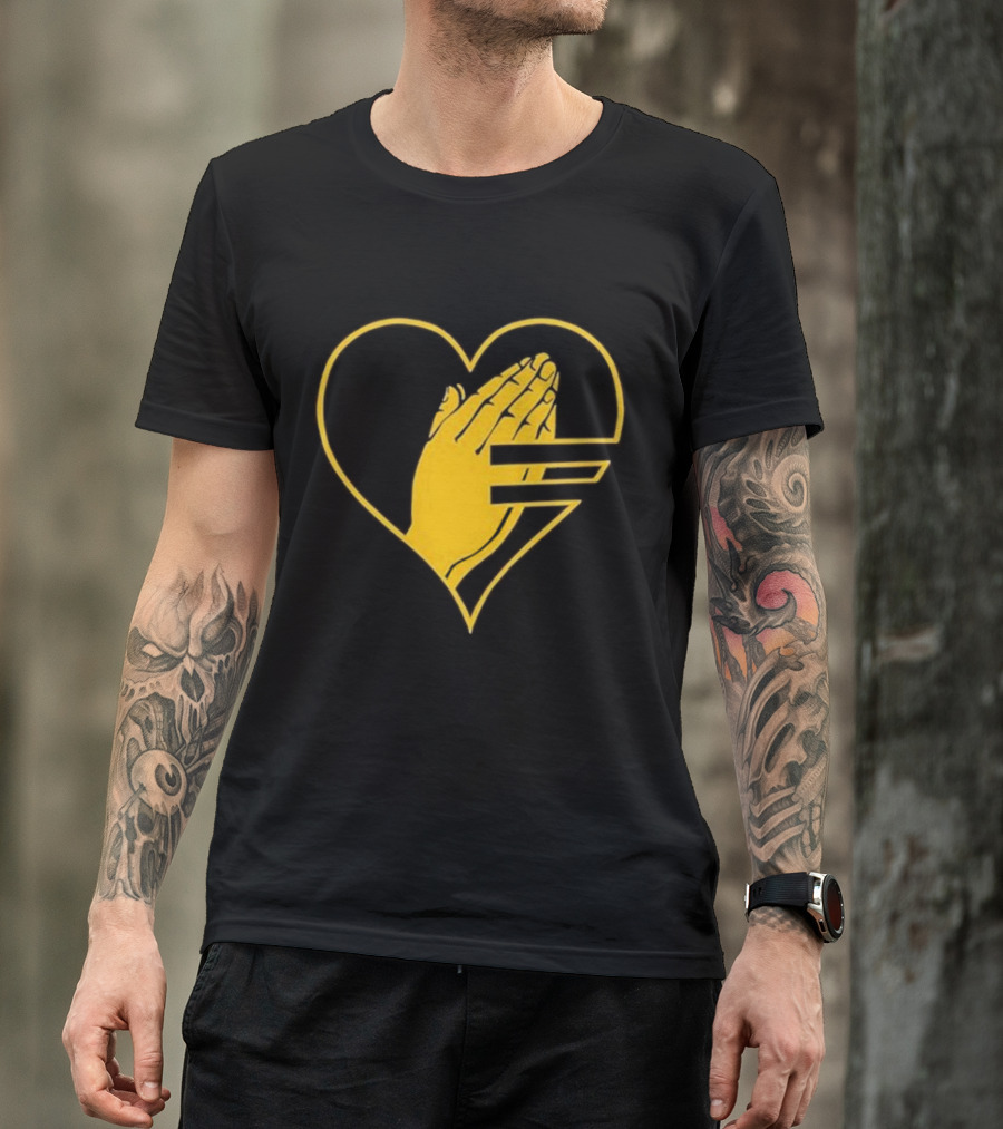 God Is Love Heart Praying Hands Yellow Equality T-Shirt