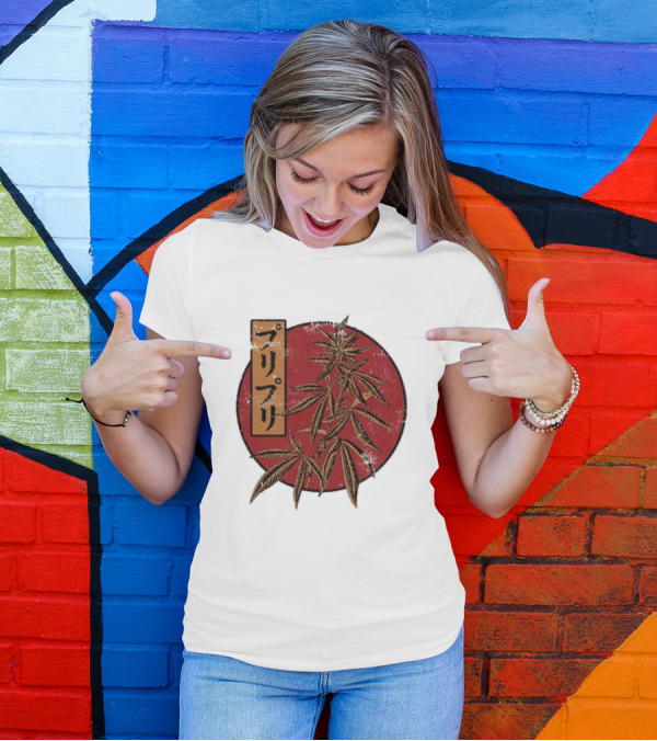 Stoned Buri-Buri Japanese Style Cannabis Leaves Red Circle T-Shirt