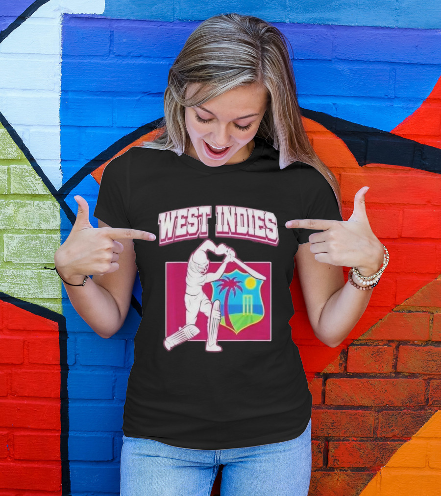 WEST INDIES CRICKET WINDIES LOGO BATSMAN PALM TREE STUMPS SUN CREST T-Shirt