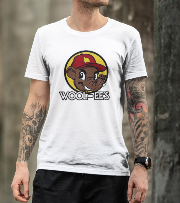 Wooli Wool-Ee’s Cartoon Character In Red Hat With Yellow Mammoth T-Shirt