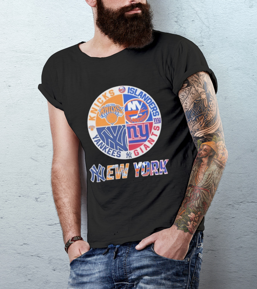New York Knicks Islanders Yankees Giants Sports Fan Collection T-Shirt