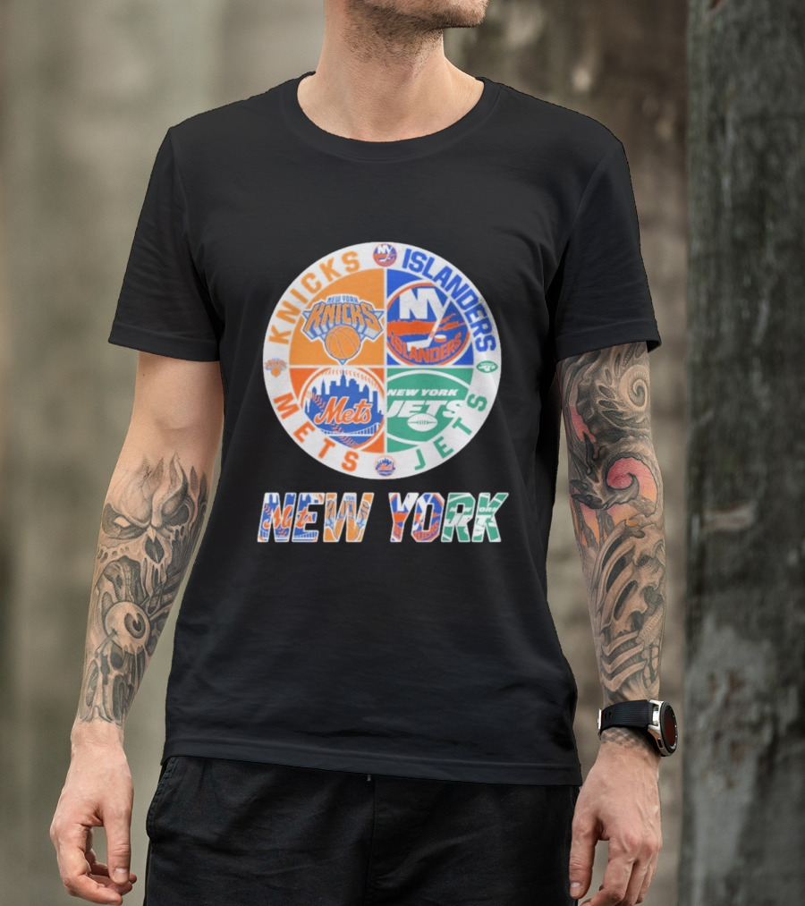Knicks Islanders Mets Jets New York Sports Team Collaboration T-Shirt