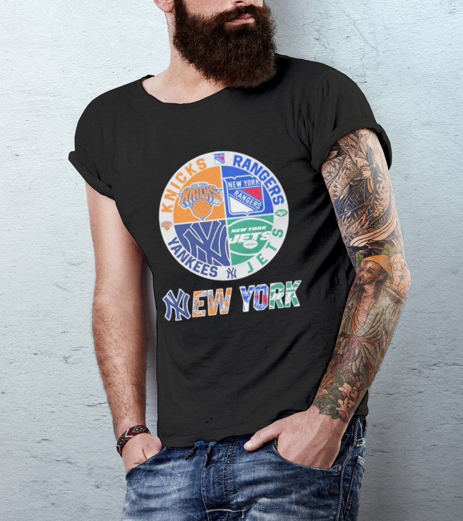 New York Knicks Rangers Yankees Jets Circle T-Shirt
