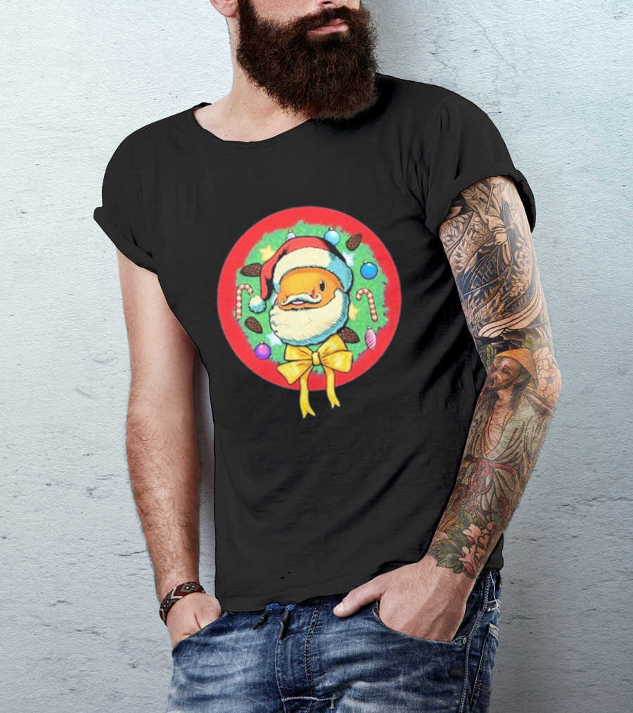 The Why Files Happy Holidays Santa Fish With Christmas Wreath And Candy Canes T-Shirt