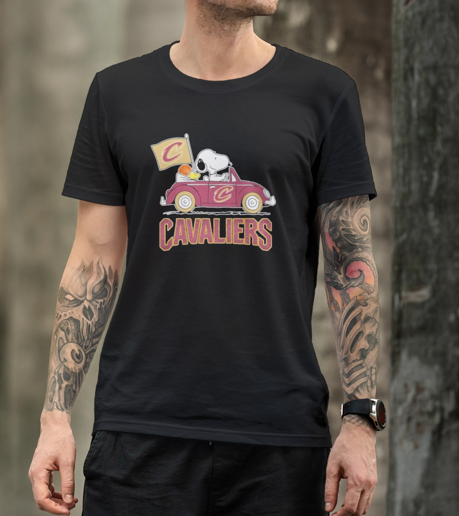 Snoopy Cavaliers Car With Basketball And Flag T-Shirt