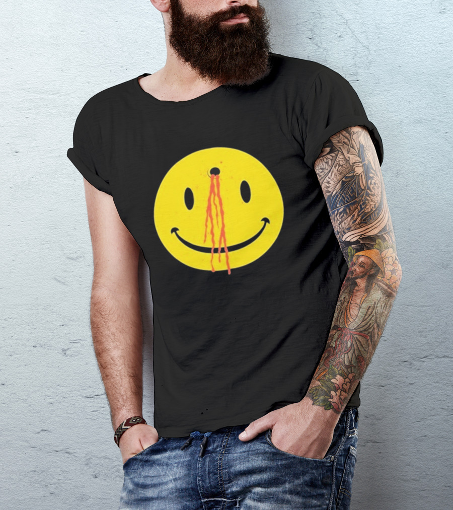 Wild Oats Shot Smiley Face With Bullet Hole And Blood Drips T-Shirt
