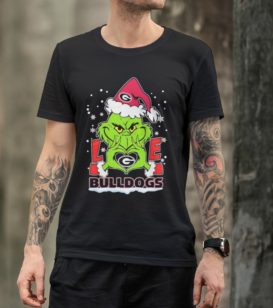 Grinch Santa Hat Georgia Bulldogs Love Christmas T-Shirt