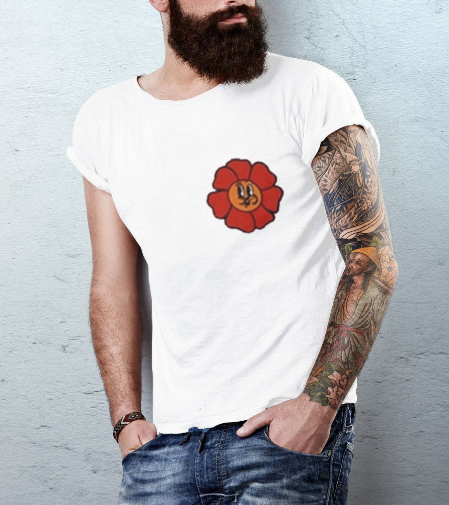 Ludwig Mogul Mogi Red Flower Cartoon Face T-Shirt