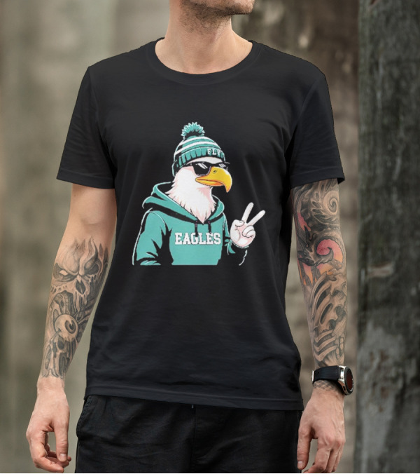 Fly Eagles Beanie Sunglasses Peace Sign T-Shirt