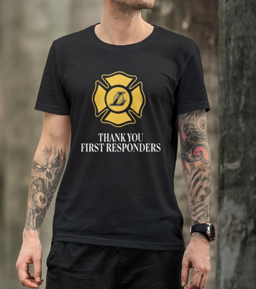 Thank You First Responders Los Angeles Lakers Maltese Cross Badge T-Shirt