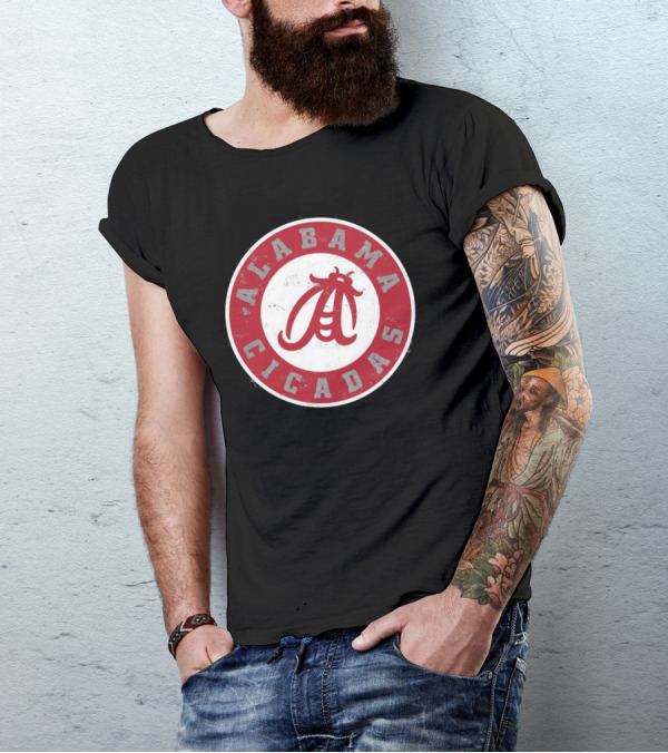 Alabama Cicadas Team Red Emblem With Stylized Bug T-Shirt