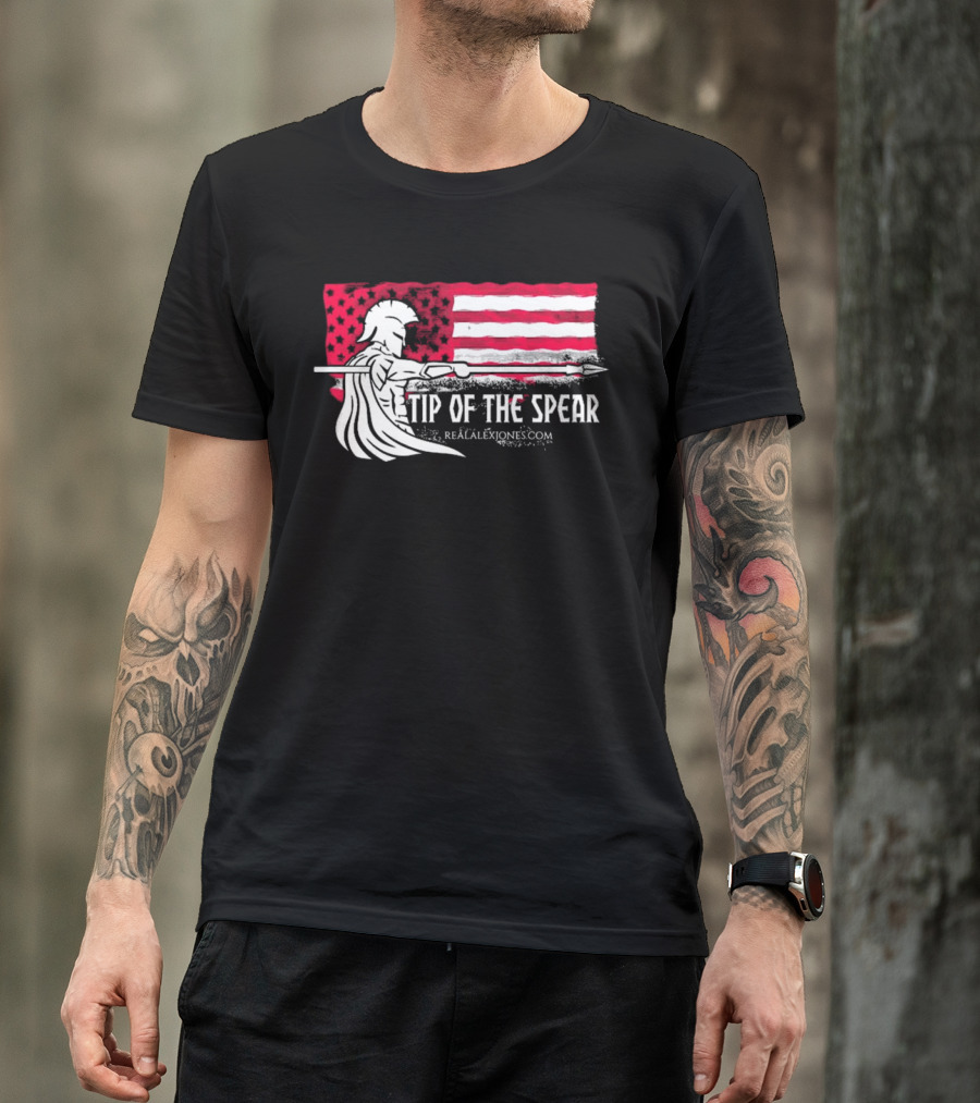 Tip Of The Spear Spartans American Flag RealAlexJones.com T-Shirt