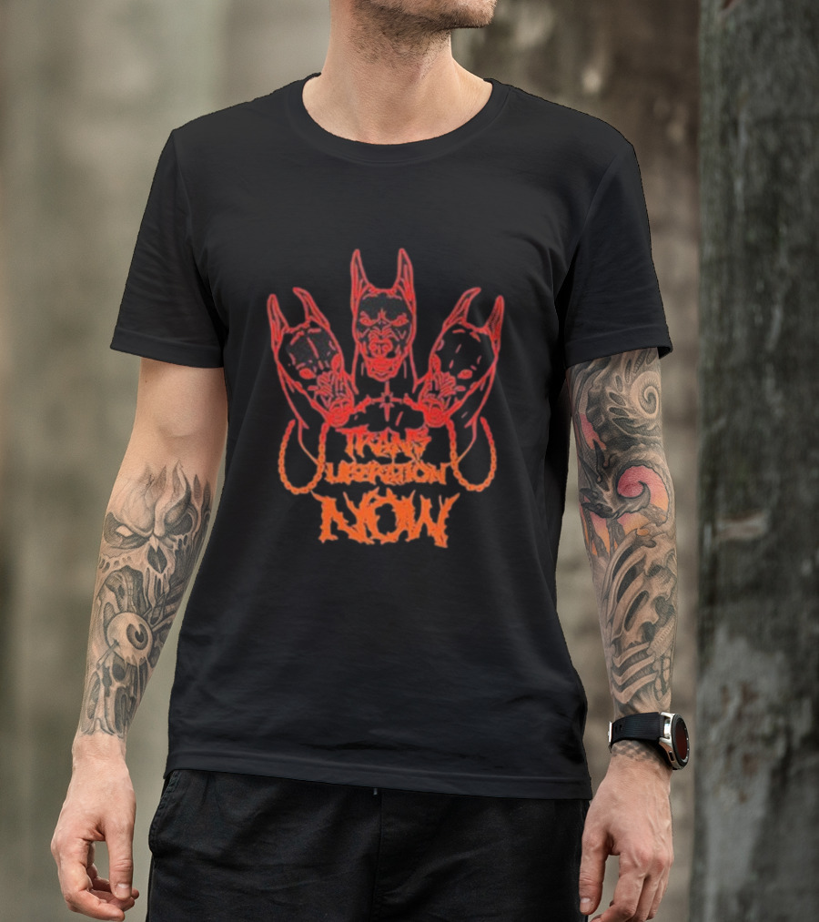 Trans Liberation Now Three Red Bull Dog Faces T-Shirt