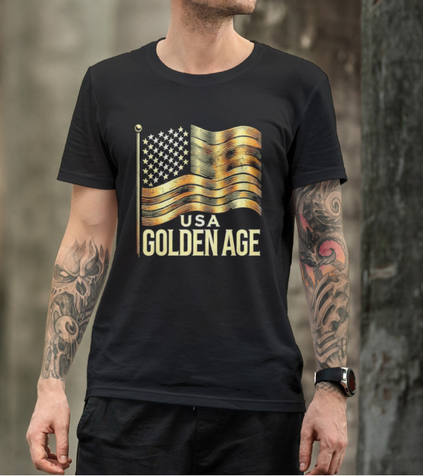 USA Golden Age Golden American Flag T-Shirt