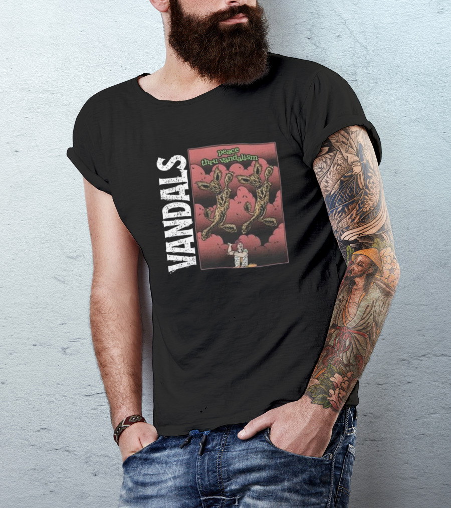 Vandals Peace Thru Vandalism NOFX Dual Skeletons Retro Comic Style T-Shirt