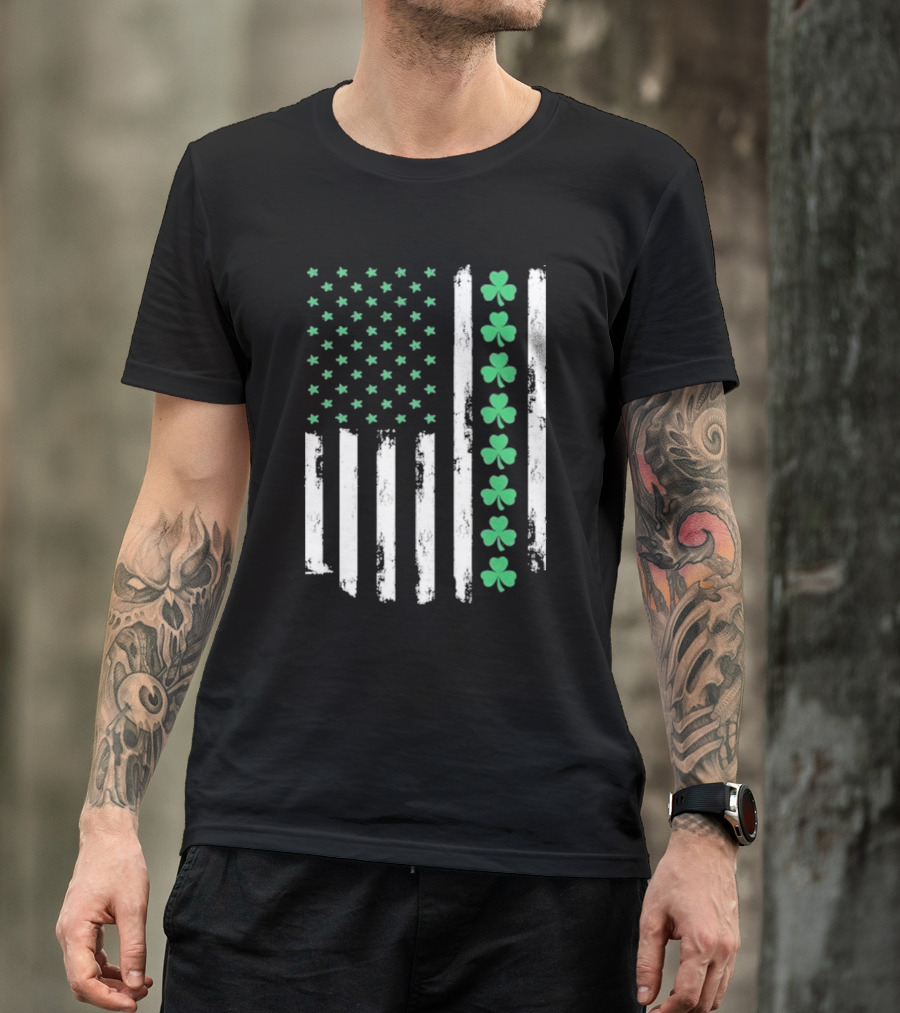 Vintage St. Patrick’s Day American Flag Shamrock Stars Stripes T-Shirt