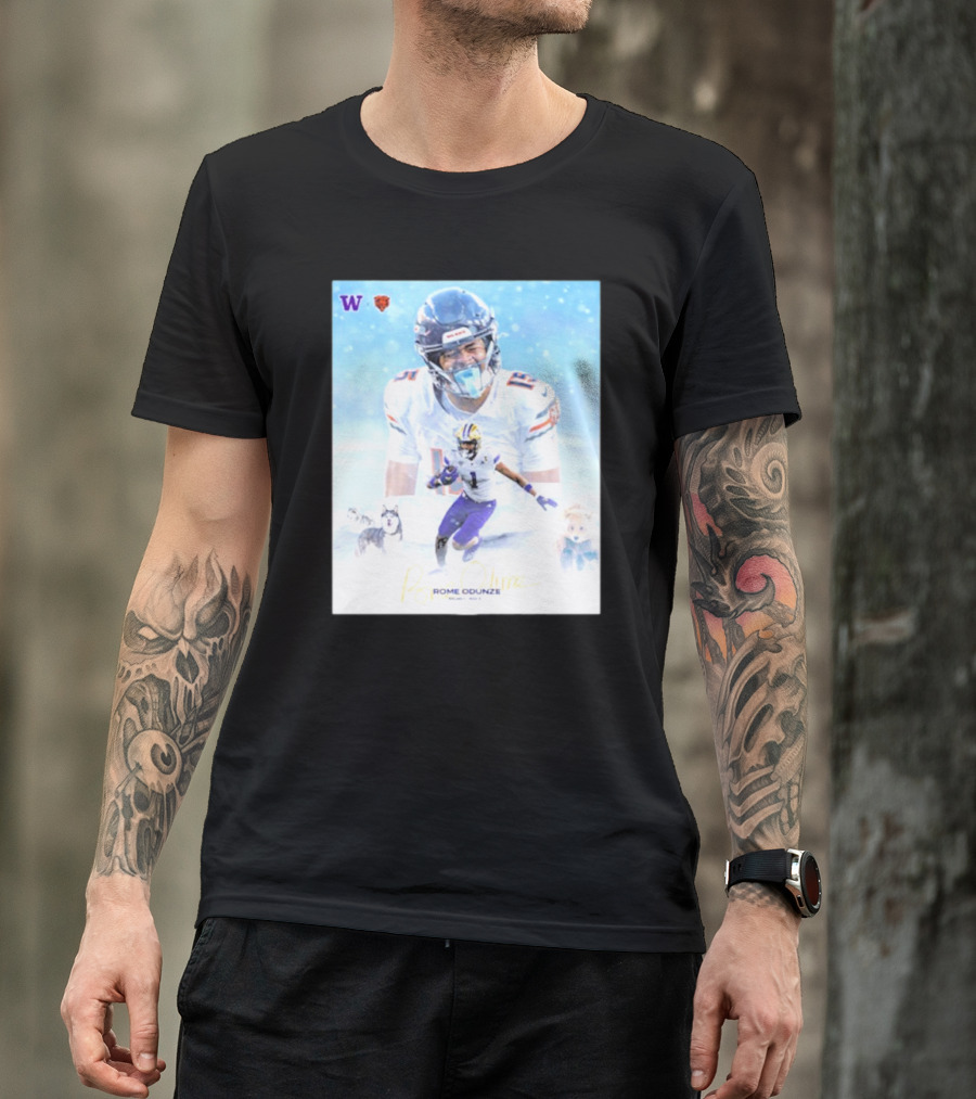 Washington Huskies Chicago Bears Rome Odunze Autographed Pick 9 T-Shirt