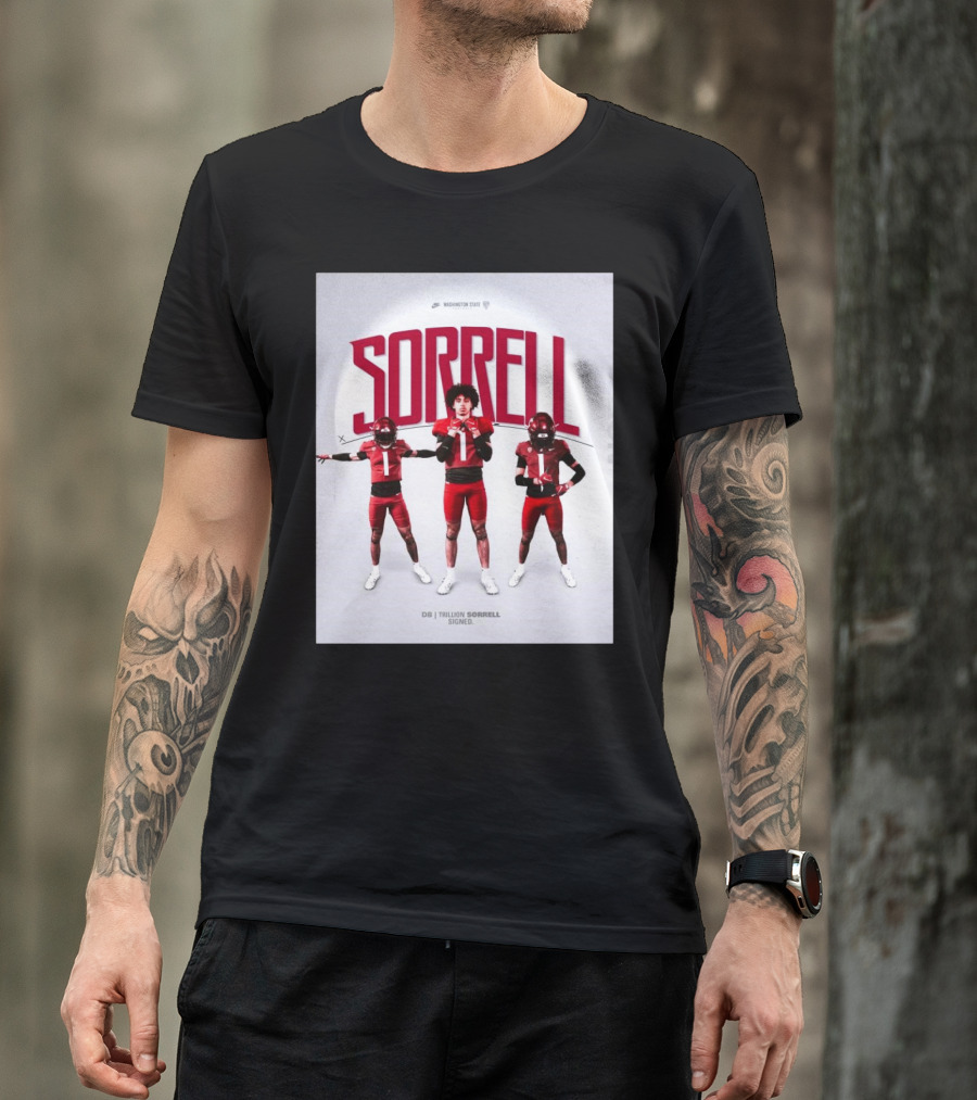 Washington State Cougars Sorrell DB Trillion Signed Football Palouse T-Shirt