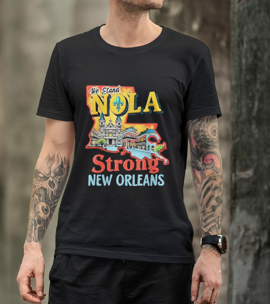 We Stand NOLA Strong New Orleans Fleur-de-lis Map Iconique T-Shirt