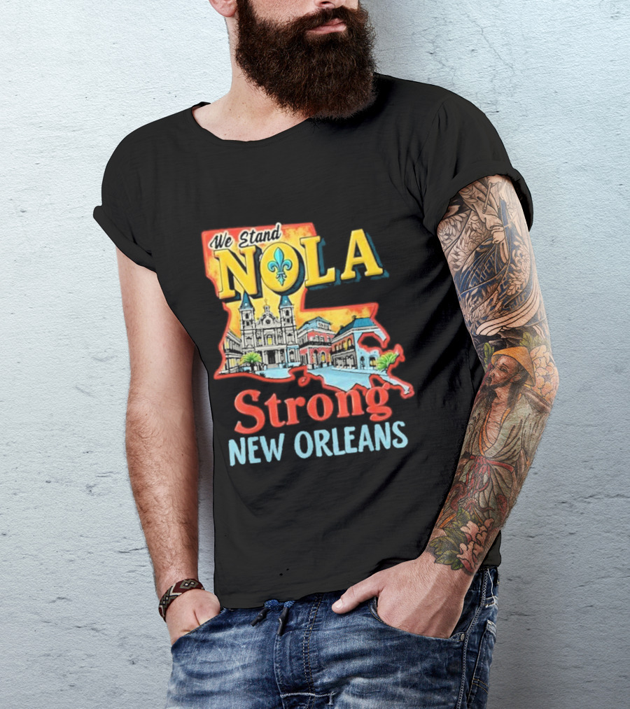 We Stand NOLA Strong New Orleans Fleur-de-lis Map Iconique T-Shirt