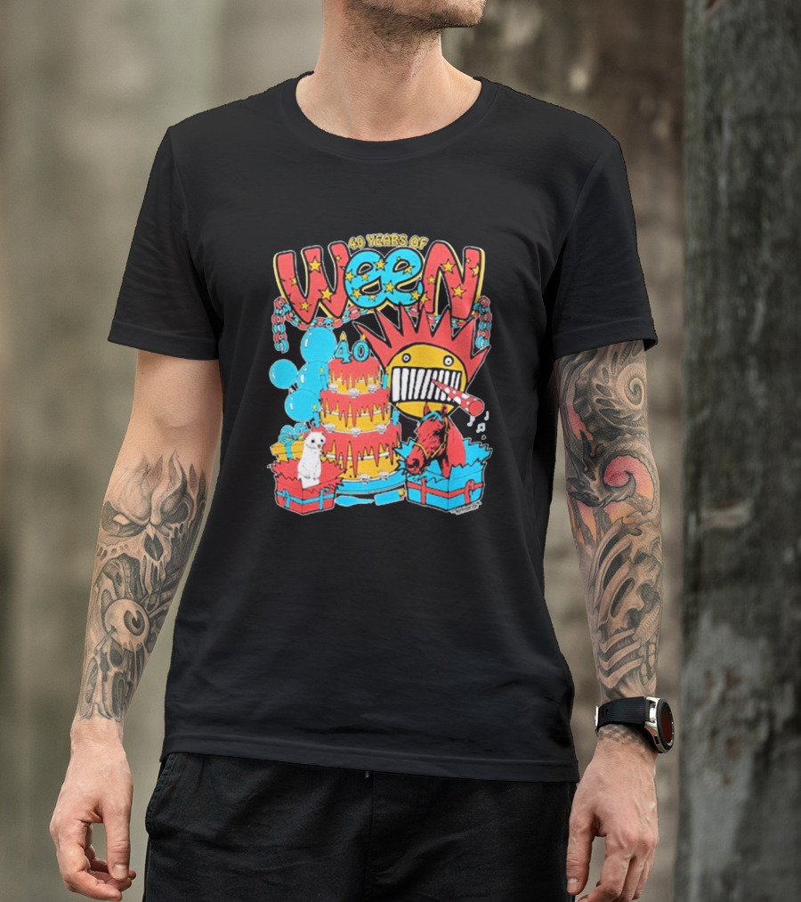 Ween 40 Years Of Celebration With Balloons And Colorful Cake T-Shirt