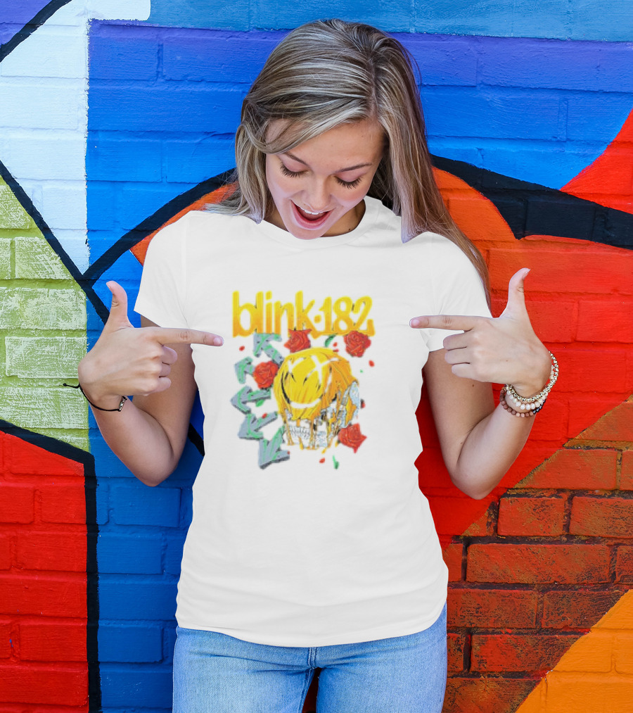 Blink 182 Skull Roses Dripping Yellow Paint T-Shirt