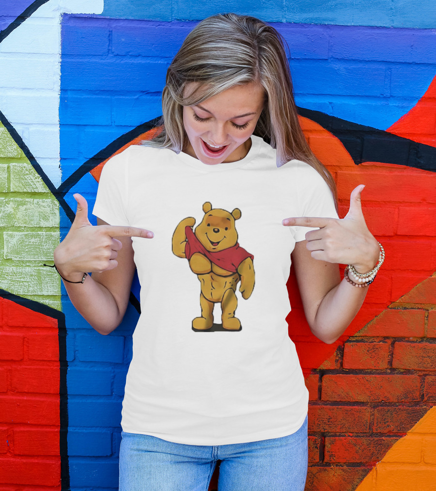 Buff Winnie The Pooh Flexing Muscles Bodybuilder Parody T-Shirt