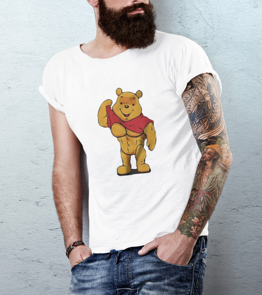 Buff Winnie The Pooh Flexing Muscles Bodybuilder Parody T-Shirt