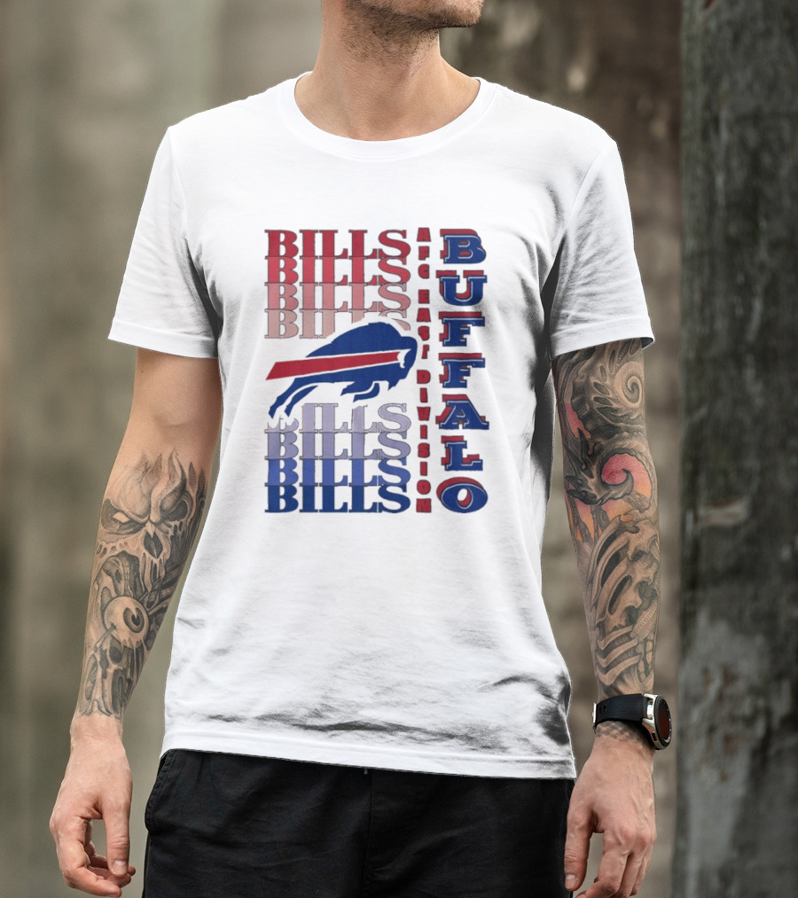 Buffalo Bills AFC East Division Bills Repeated Blue And Red Text T-Shirt