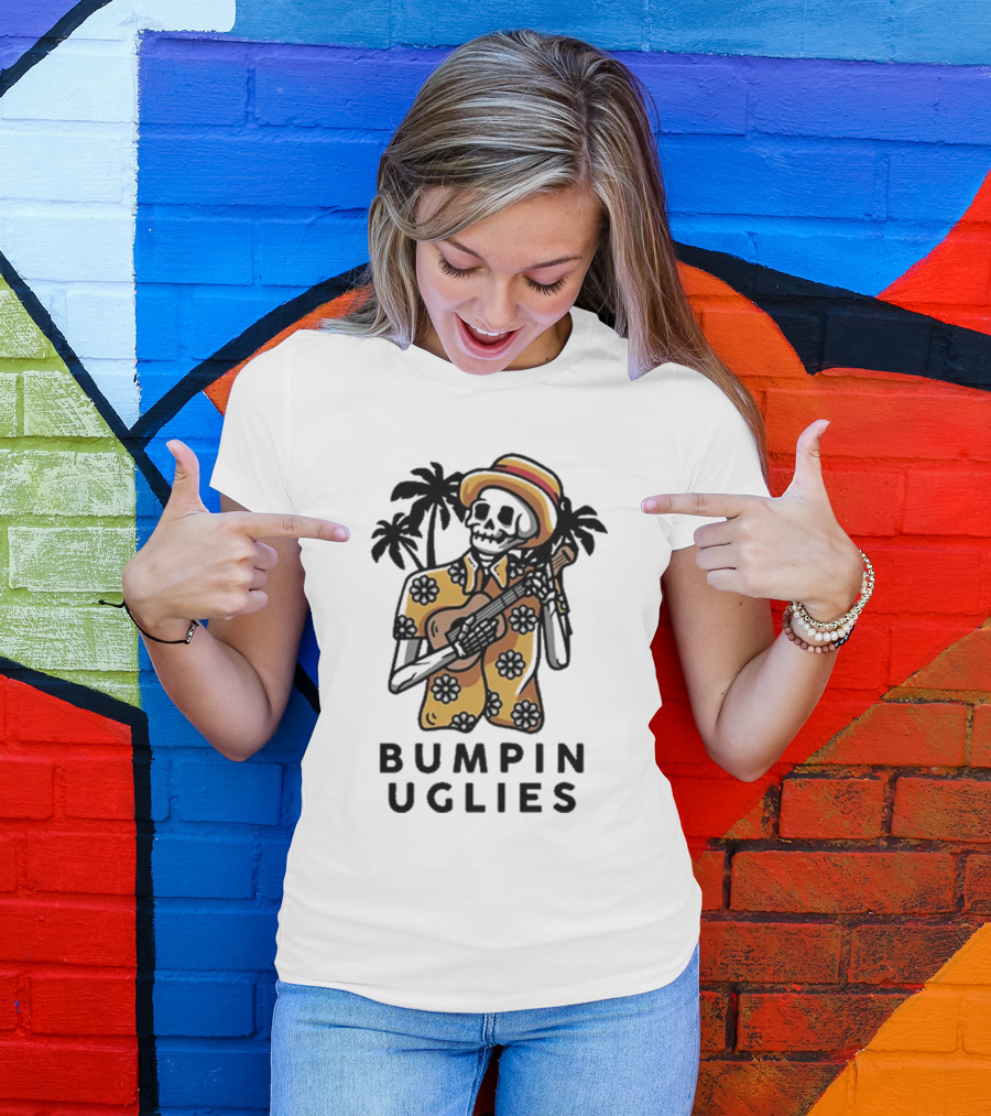 Bumpin Uglies Skeleton Playing Ukulele In Hawaiian T-Shirt