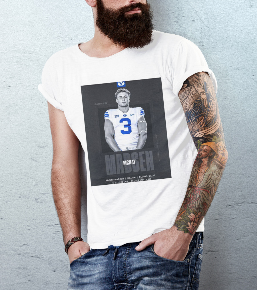 BYU Cougars McKay Madsen Signed Clovis North HS Welcome T-Shirt