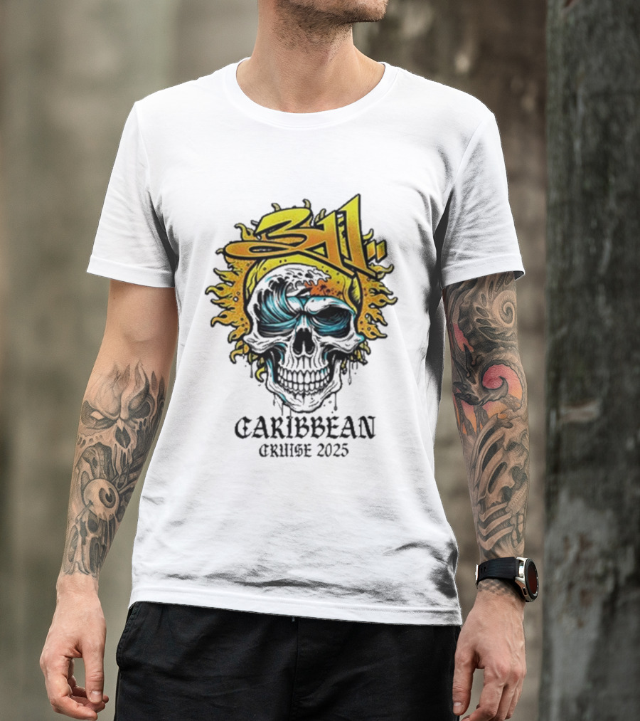 311 Caribbean Cruise 2025 Skull Wave T-Shirt