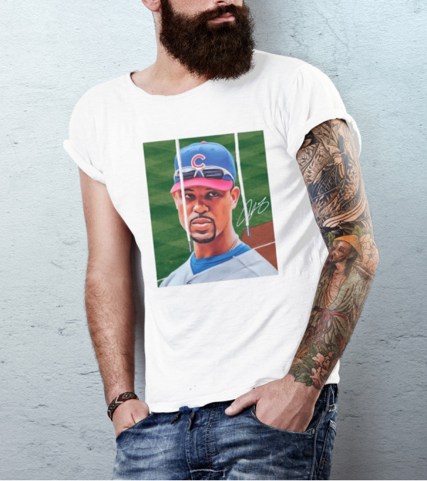 Chicago Cubs Derrek Lee Signature Portrait With Cap And Sunglasses T-Shirt