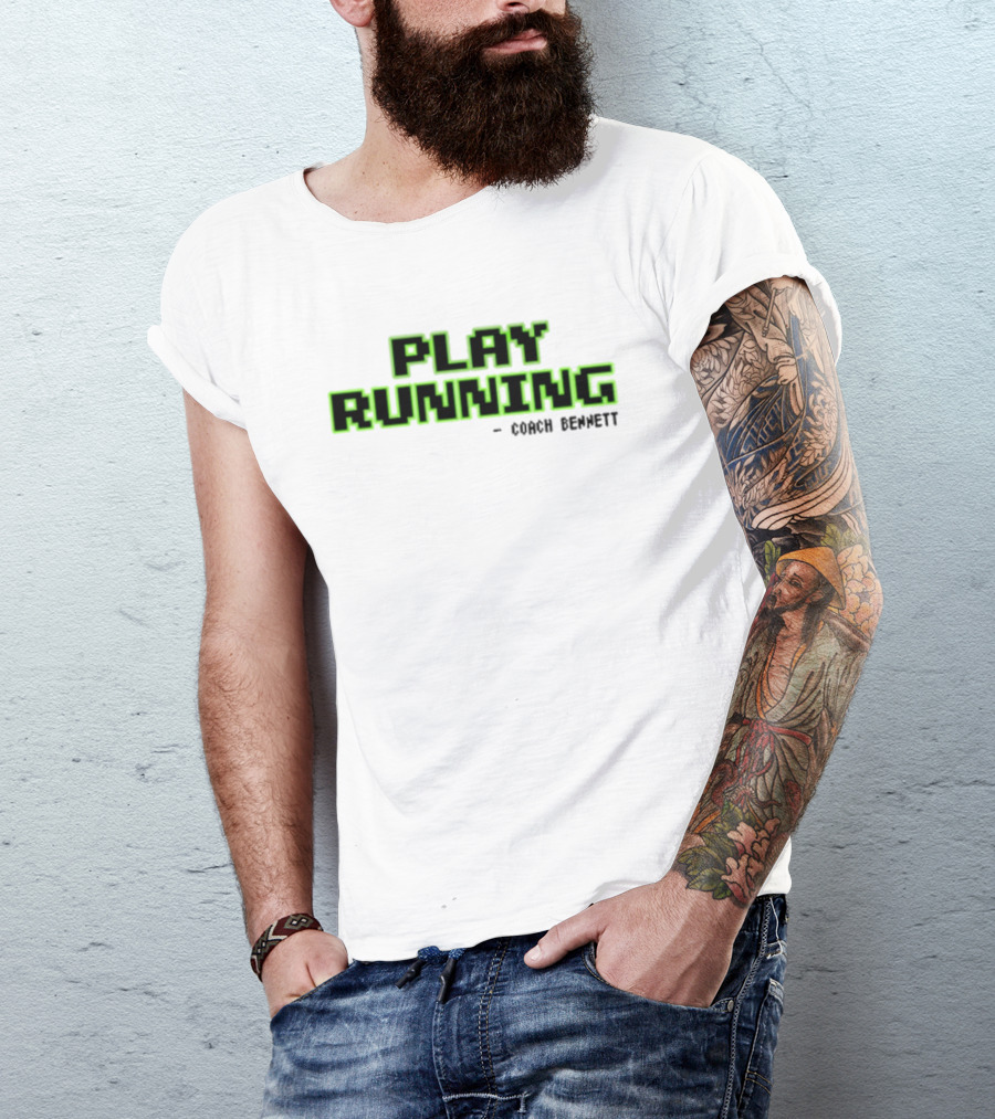 Coach Bennett Play Running Retro Pixelated Green Text T-Shirt