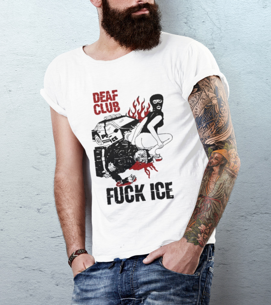 DEAF CLUB FUCK ICE Burning Antlers And Devil Imagery T-Shirt