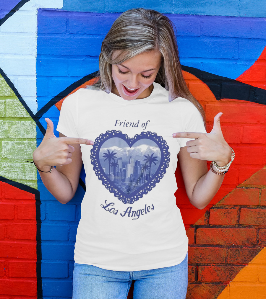 Friend Of Los Angeles Crooked Jon Lovett Heart Skyline Palms T-Shirt