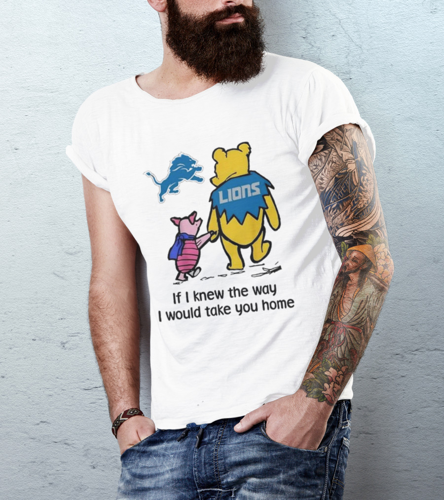 Detroit Lions Winnie The Pooh Piglet Walking Holding Hands T-Shirt